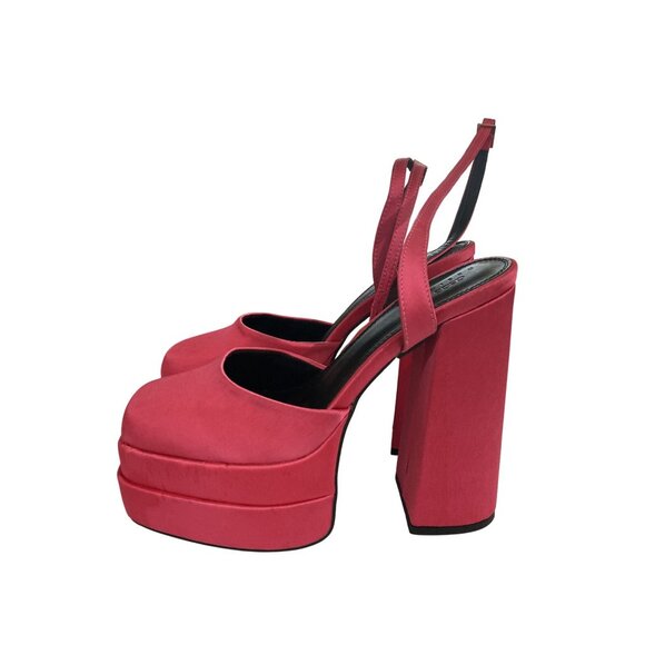 ASOS Diagram women's size 10 Pink Satin Platform Block Ankle Strap Heel Sandals - Picture 3 of 7